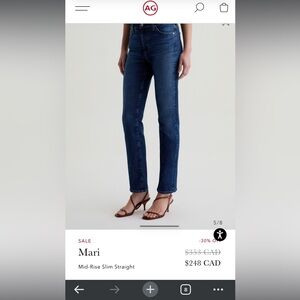 AG Adriano Goldschmied Mari Slim Straight Midrise Jeans in Medium Indigo size 29